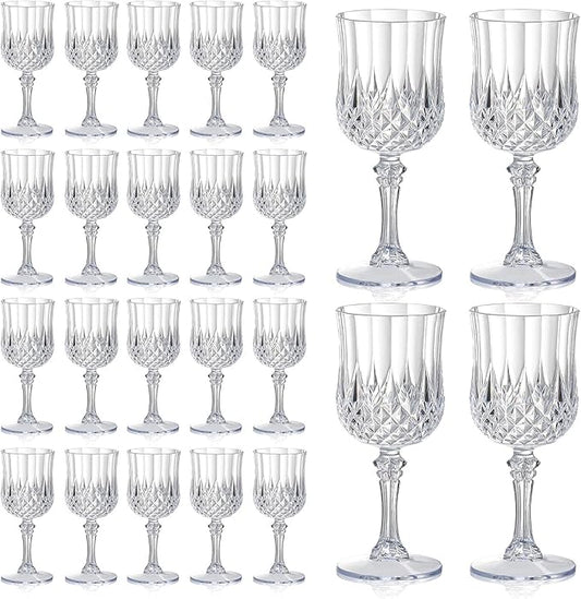 XUWAIDSGN 24 Pcs 7oz Plastic Vintage Wine Glasses Drinking Glasses Unbreakable Wedding Glassware