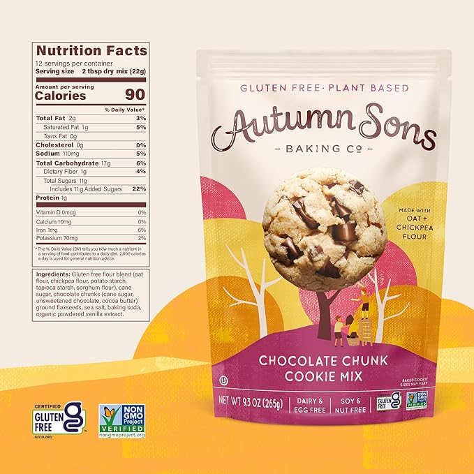 Autumn Sons Baking Co. Gluten Free Chocolate Chunk Cookie Mix. Vegan Plant Based Baking Mix. Free