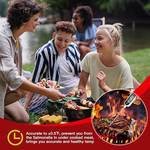 6 Pcs Instant Read Meat Thermometer with Long Probe 9.65 Inch Kitchen Cooking Food Candy Waterproof