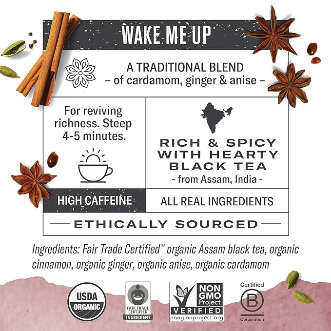 Numi Organic Tea Golden Chai, 18 Count Box of Tea Bags (Pack of 6) Black Tea
