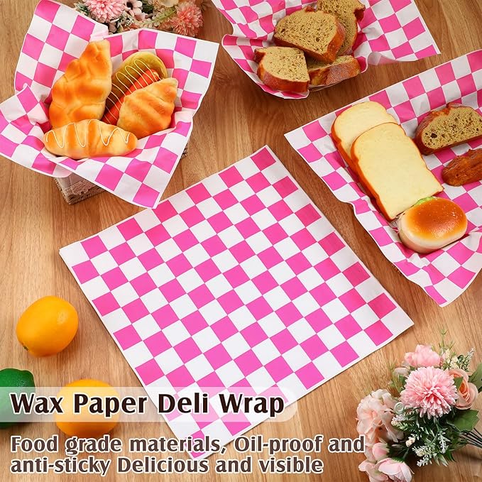 Honeydak 600 Pcs Sandwich Wrapping Paper Sheet 15x15 Checkered Food Wax Sheets Parchment Burgers