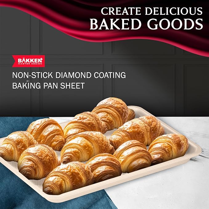 BAKKEN Kitchen Baking Pans - Nonstick White Coating, 13.58’’ × 9.65’’ Commercial Grade Carbon Steel