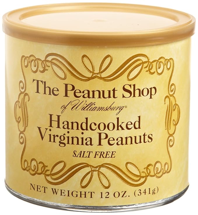 The Peanut Shop of Williamsburg Unsalted Williamsburg Virginia Peanuts, Non-Gmo Handcooked Salt