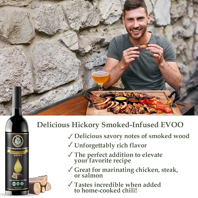 M.G. PAPPAS High Polyphenol Rich Smoked Infused Olive Oil Extra Virgin - Over 500mg/kg- Unfiltered