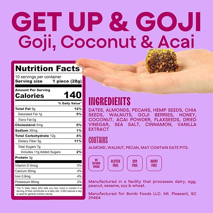 The Bomb Co. Blender Bomb, Get up & Goji, Superfood Smoothie Mix With Goji Berries, Hemp, Flax