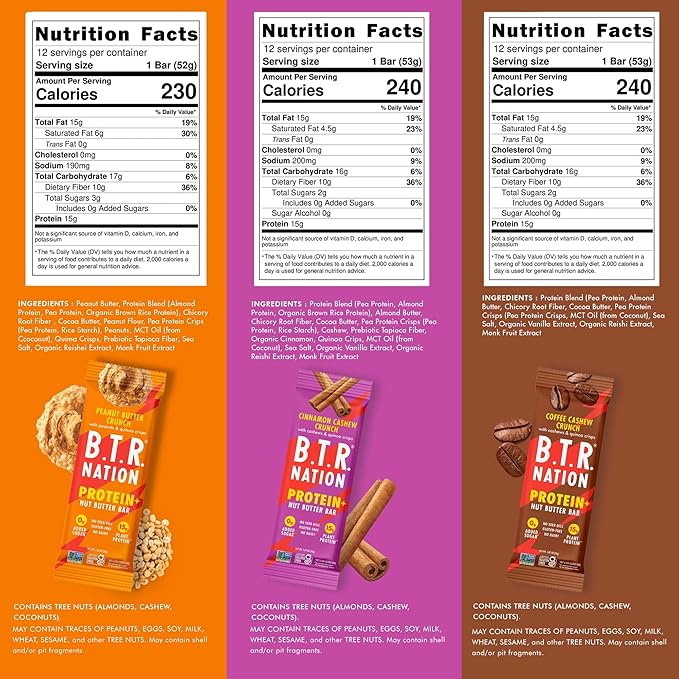 B.T.R. Nation Vegan Keto Plant Based Protein & Fiber Bars - High Protein (Sampler Pack) | (9 Pack)