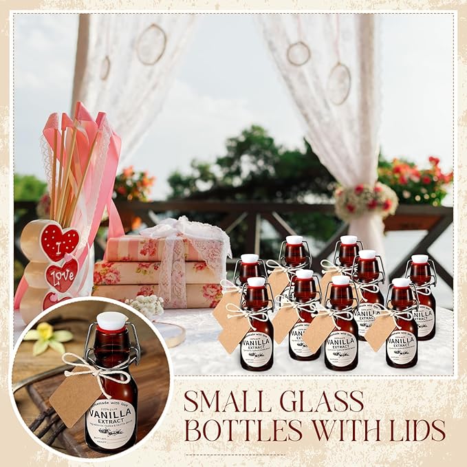 Vesici 12 Sets Swing Top Glass Bottles Set Amber Homemade Vanilla Extract Bottles with Stoppers