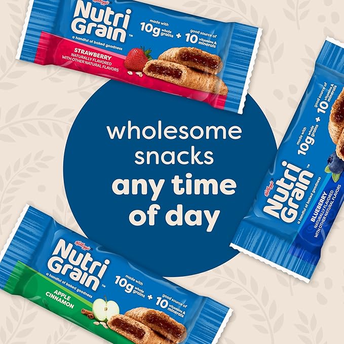 Nutri-Grain Breakfast Bars, Made with 10g Whole Grains, Snack Bars, Apple Cinnamon, 20.8oz Box (16