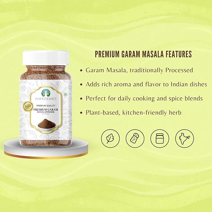AYURVEDASHREE Premium Garam Masala 100gm PET Jar | All Natural | Salt-Free | Vegan | No Colors |