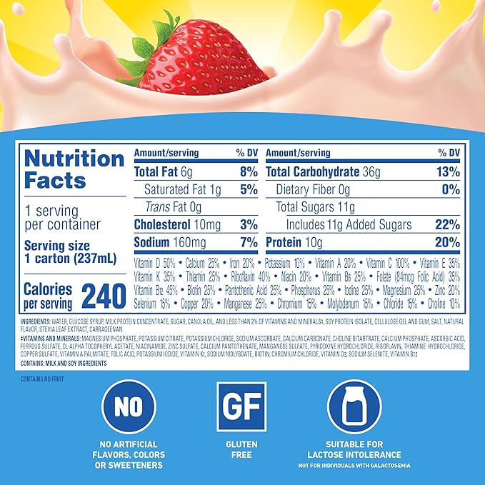 Carnation Breakfast Essentials Ready-to-Drink,Strawberry, 8 FL OZ Carton (Pack of 24)