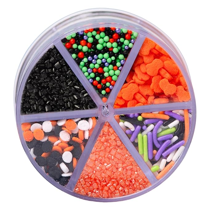 Sweets Indeed Halloween 6-Cell Sprinkle Jar ??6 Variety Sprinkle Compartments | Edible Cake