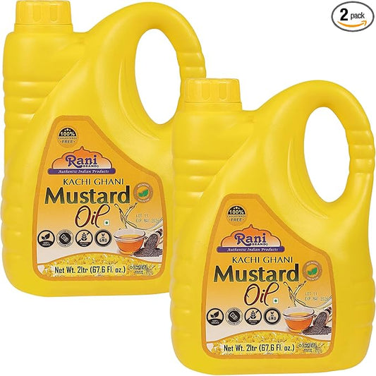 Rani Mustard Oil (Kachi Ghani) 67.6 Ounce (2 Liter) Pack of 2, NON-GMO | Gluten Free | Vegan | 100%