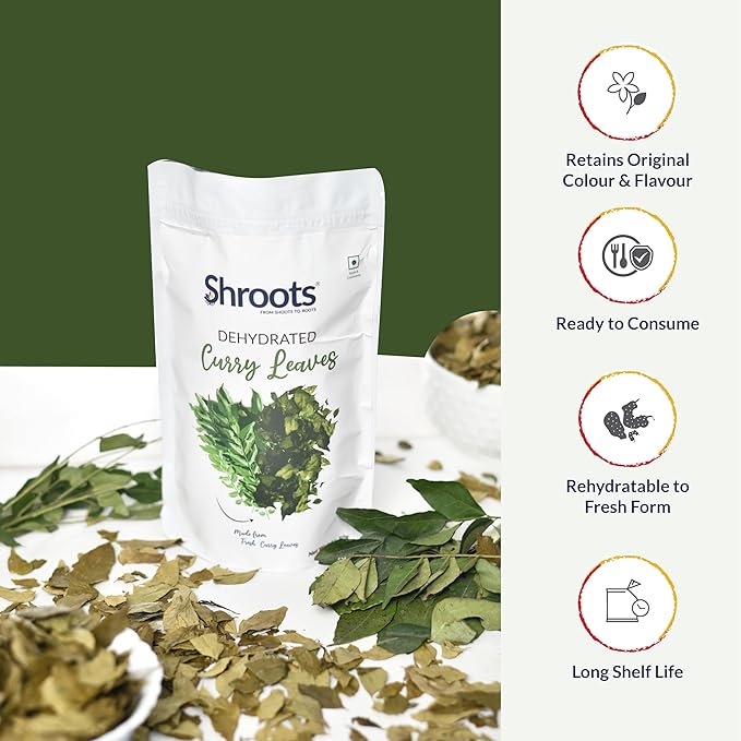 SHROOTS Dehydrated Curry Leaves Pure Vegetarian Gluten-Free No Added Salt Flavorful Kitchen