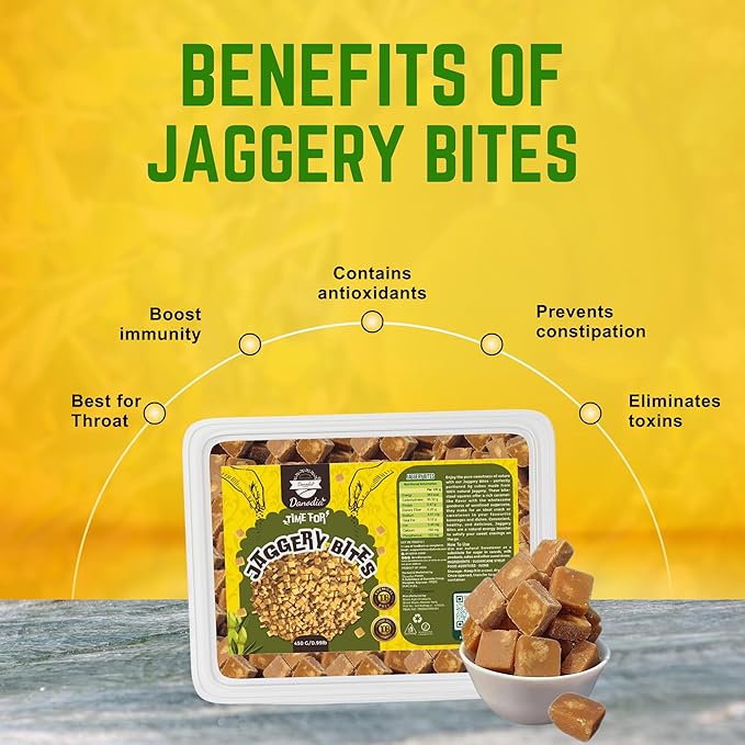 Danodia Foods Organic Snackable Jaggery Bites 1 lb (450g), Pure & Natural, No Additives Sweetener