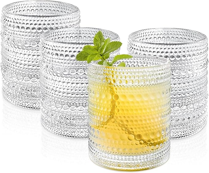 Set of 4 Vintage 12 oz Crystal Glasses, Old Fashioned Glass Cups for Water, Juice, Coffee, and Beer