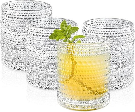 Set of 4 Vintage 12 oz Crystal Glasses, Old Fashioned Glass Cups for Water, Juice, Coffee, and Beer