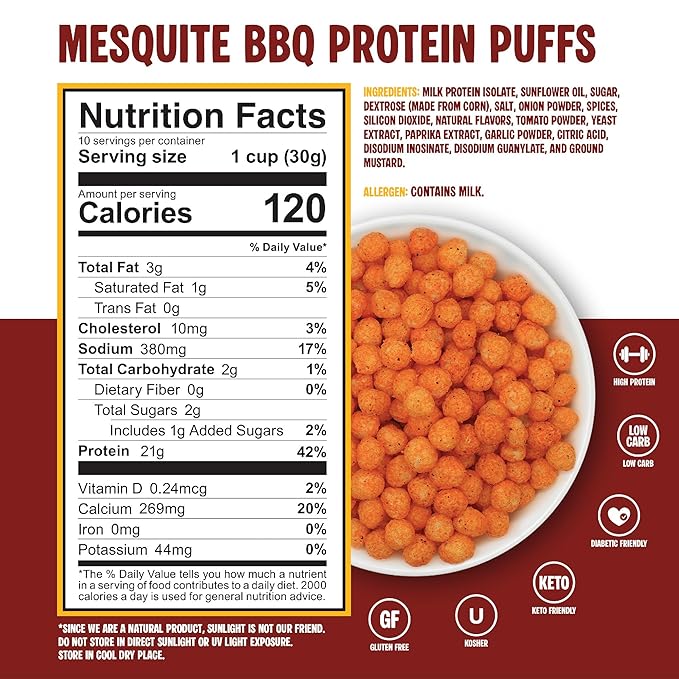 Twin Peaks Protein Puffs - (Mesquite Barbecue), Keto Friendly, Low Carb Snack (300g, 21g Protein