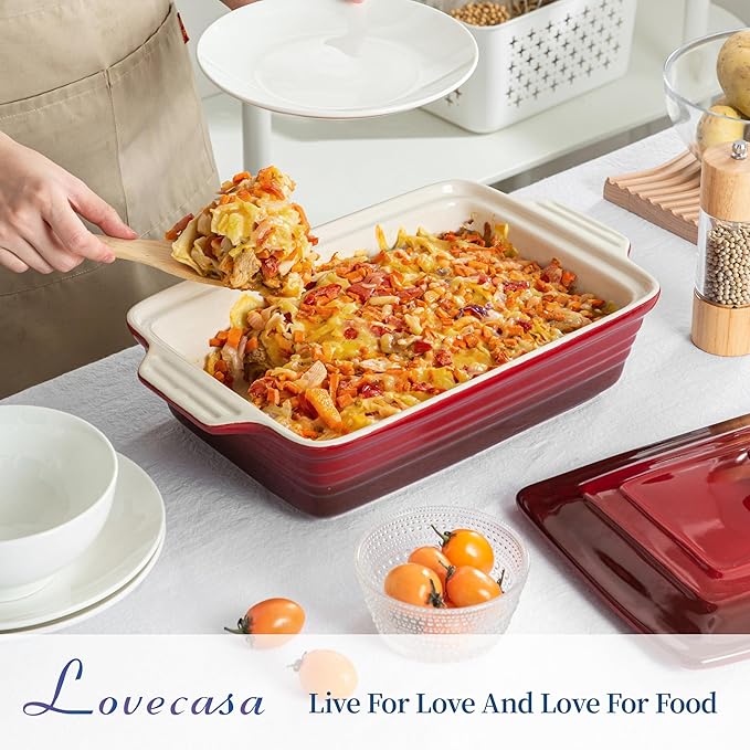 LOVECASA 4.5 Quart Ceramic Casserole Dish with Lid, 9x13 Baking Dish for Oven, Lasagna Pan Deep