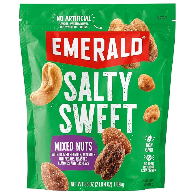 Emerald Salty Sweet Mixed Nuts (1-Pack) | 36oz Resealable Bulk Bag | Features Glazed Peanuts