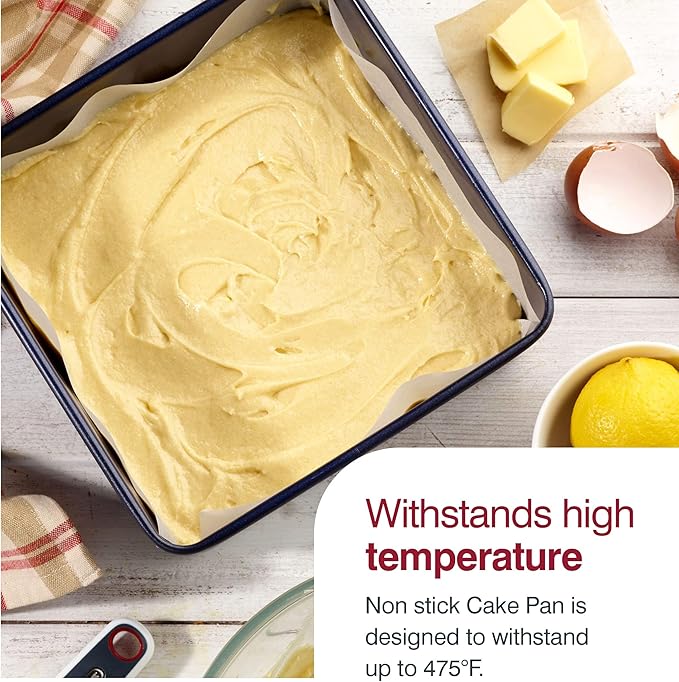 Zyliss E980201 Non-Stick Loose Base Square Cake Tin | 20cm/8in | Carbon Steel | Dark Blue | Baking
