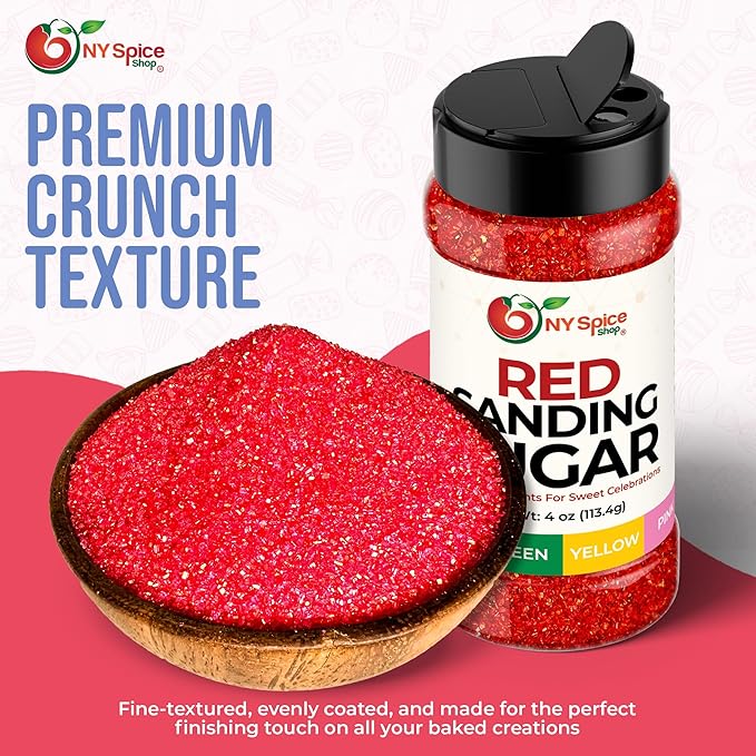 NY Spice Shop Red Sanding Sugar - 4 Ounce Sweet Colorful Edible Sprinkles For Candy Dish - Sugar