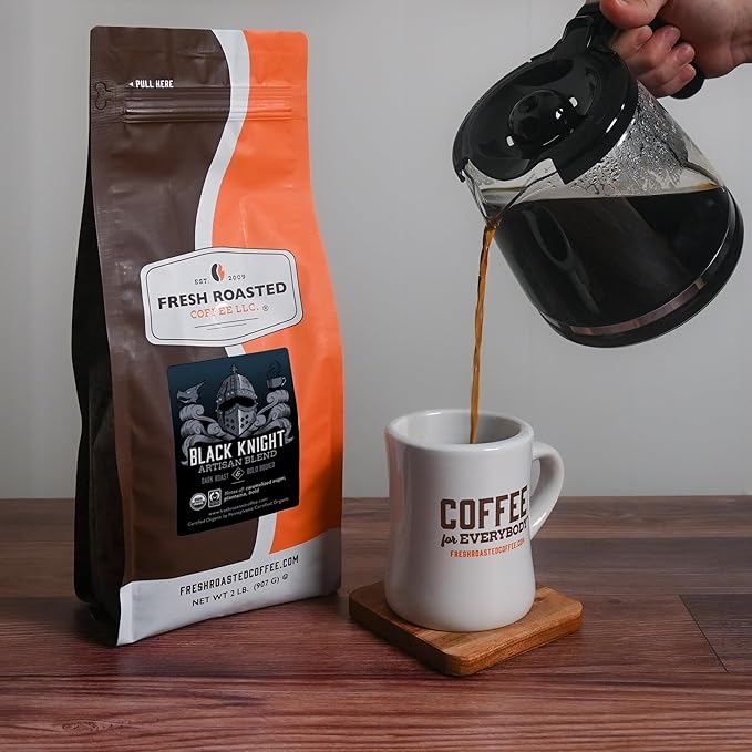 Fresh Roasted Coffee, Organic Black Knight | USDA Organic, Kosher | Dark Roast 2 lb (32 oz) Whole