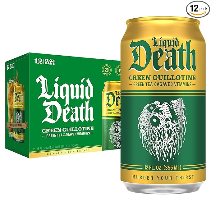 Liquid Death, Green Guillotine Iced Tea, 12-Pack (12 oz Cans), Green Tea, Low Calorie, No