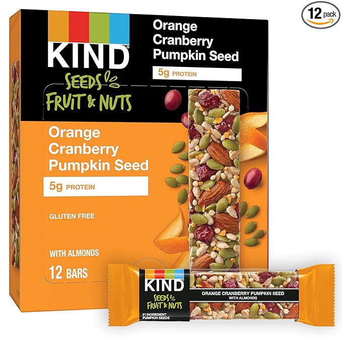 KIND Seeds Fruit & Nuts Snack Bar, Orange Cranberry | 5g Protein, High Fiber, Gluten Free Bars, 1.4