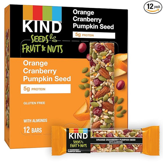 KIND Seeds Fruit & Nuts Snack Bar, Orange Cranberry | 5g Protein, High Fiber, Gluten Free Bars, 1.4