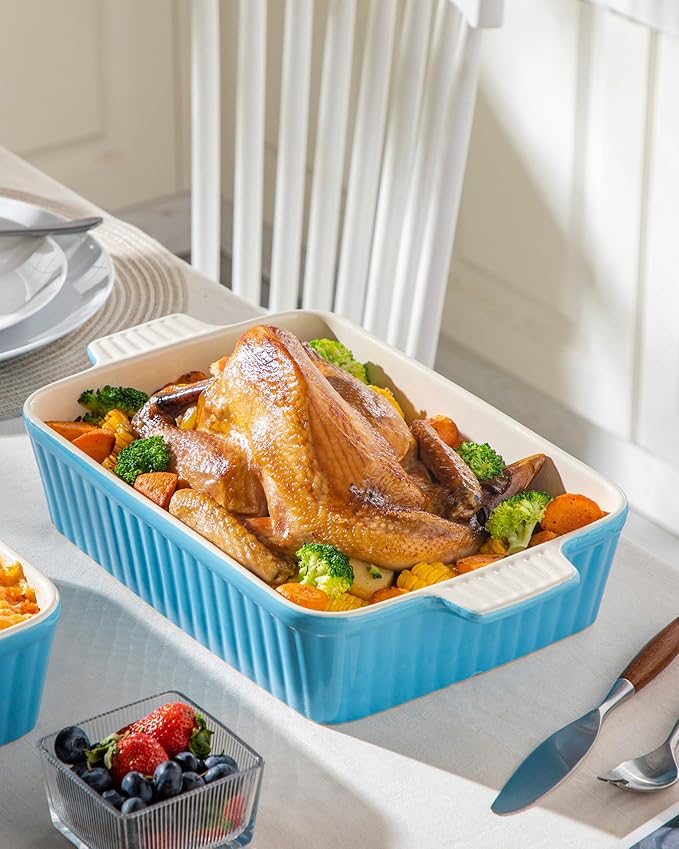MALACASA 4.4 QT Baking Dish, 9x13 Large Casserole Dish for Oven, Ceramic Baking Pan, Rectangular