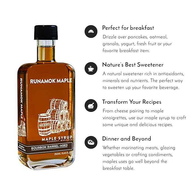 Runamok Organic Bourbon Barrel Aged Maple Syrup - Vermont Maple Syrup, Pure Maple Syrup for