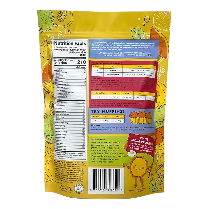 Hidden Foods Homestyle Gluten Free Protein Pancake Mix Oats, Fruit & Veggie Blend No Sugar Added