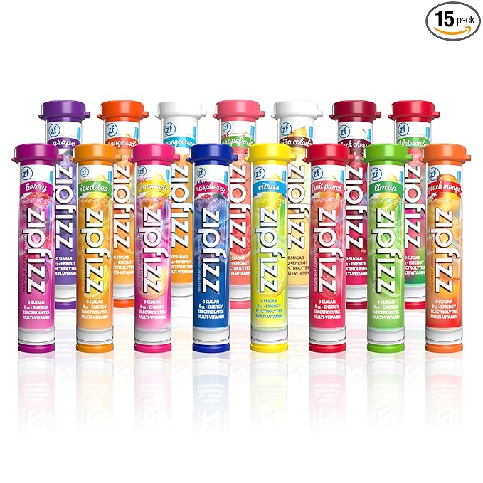 Zipfizz Daily Energy Drink Powder, Variety Pack, 15 Pack | 3-in-1 Sustained Energy, Rapid