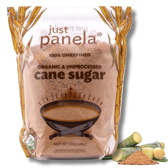Just Panela Organic Unrefined Cane Sugar 5 Pound Pack of 1 | 100% Unprocessed, Raw Sugar | Great