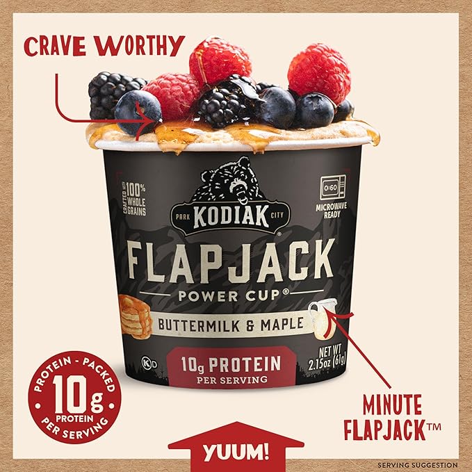 Kodiak Cakes Instant Pancake & Flapjack Cups, Buttermilk & Maple, High Protein, 100% Whole Grains