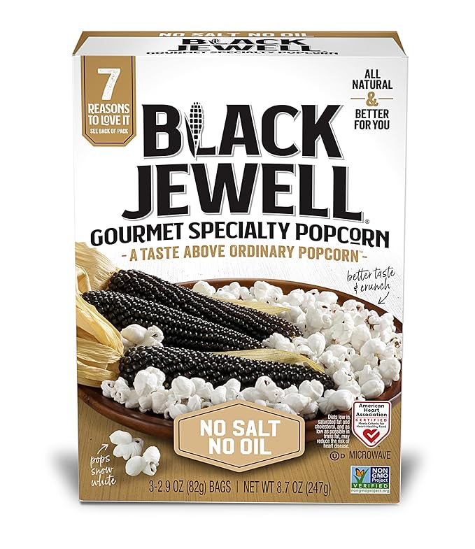 Black Jewell Gourmet Microwave Popcorn, Healthy Popcorn Snack, No Salt No Oil, 8.7 Ounces (Pack of
