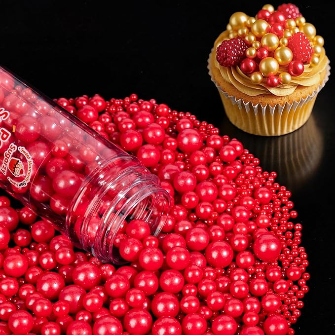 Red Pearl Sprinkles,Edible Pearl Sugar Sprinkles,Baking Edible Cake Decorations,Cupcake