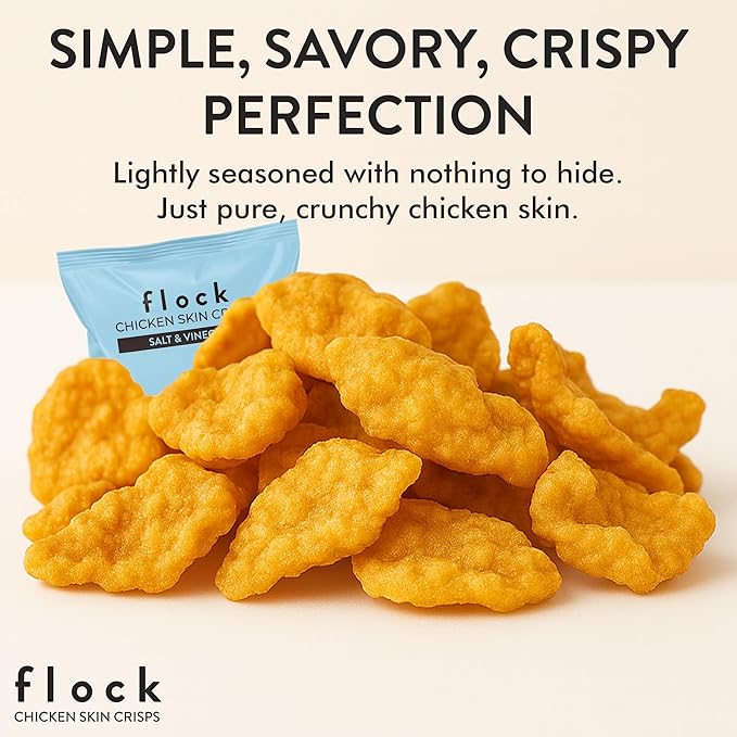 Flock Keto Chicken Skin Chips | Salt and Vinegar Flavor | Low Carb, High Protein, Sugar Free