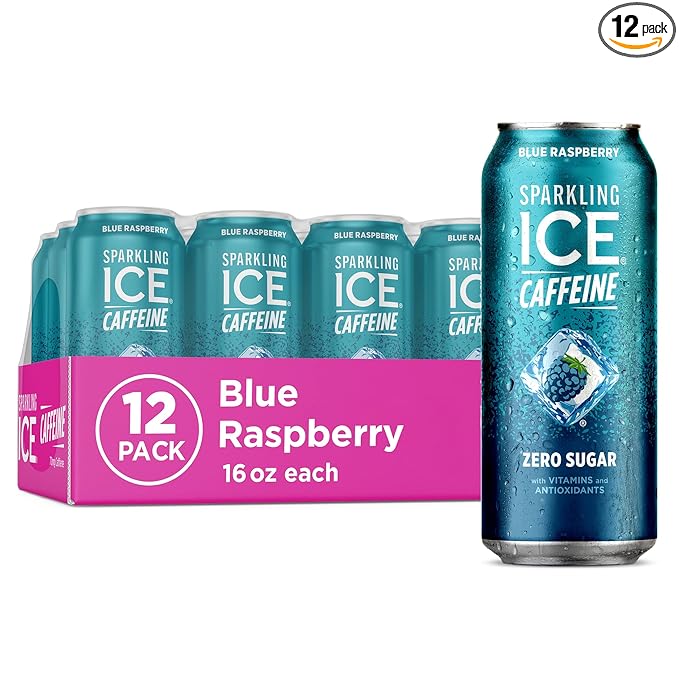Sparkling Ice Caffeine Blue Raspberry Sparkling Water with Caffeine, Zero Sugar, with Antioxidants
