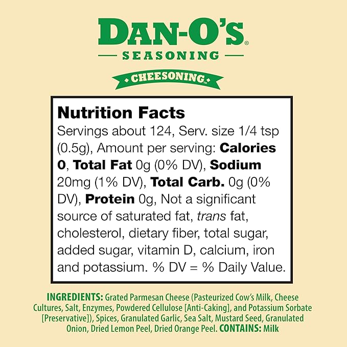 Dan-O's Cheesoning Seasoning, 2.2 oz Bottle, All Purpose Seasoning for Pizza, Popcorn, Chicken