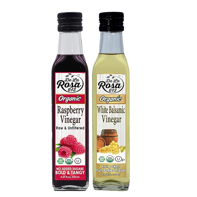 De la Rosa Organic Raspberry & White Balsamic Vinegar, Vegan, Kosher, Non-GMO & Gluten Free, Great
