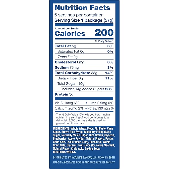 Nature?™s Bakery Whole Wheat Fig Bars, Blueberry, Real Fruit, Vegan, Non-GMO, Snack bar, 6 Count