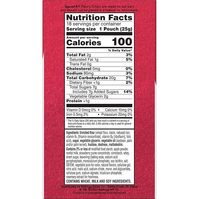 Special K Bar Pastry Crisps, 100 Calories, Breakfast Bars, Value Size, Strawberry, 15.84oz Box (36