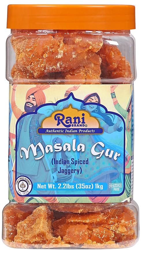 Rani Masala Gur (Jaggery) Indian Unrefined Raw Cane Sugar 35oz (2.2lbs) 1kg PET Jar ~ Gluten