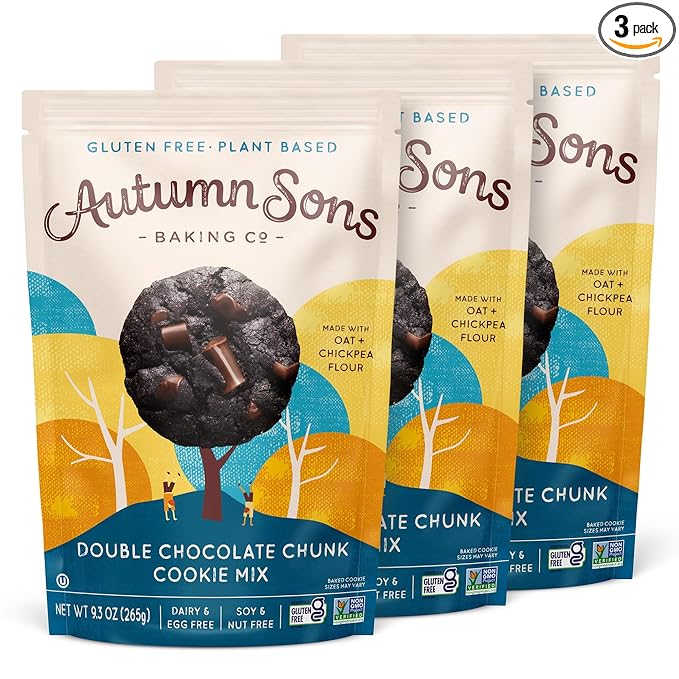 Autumn Sons Baking Co. Gluten Free Double Chocolate Chunk Cookie Mix. Vegan Plant Based Baking Mix.