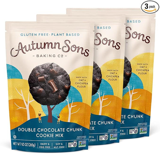 Autumn Sons Baking Co. Gluten Free Double Chocolate Chunk Cookie Mix. Vegan Plant Based Baking Mix.
