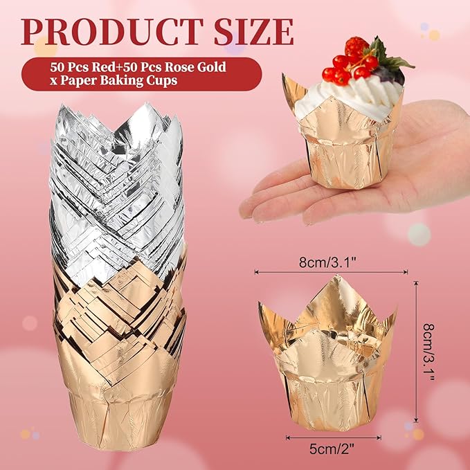 uxcell 100 Pcs Tulip Cupcake Liners, Muffins Liners Aluminum Foil Cupcake Wrappers Baking Cups