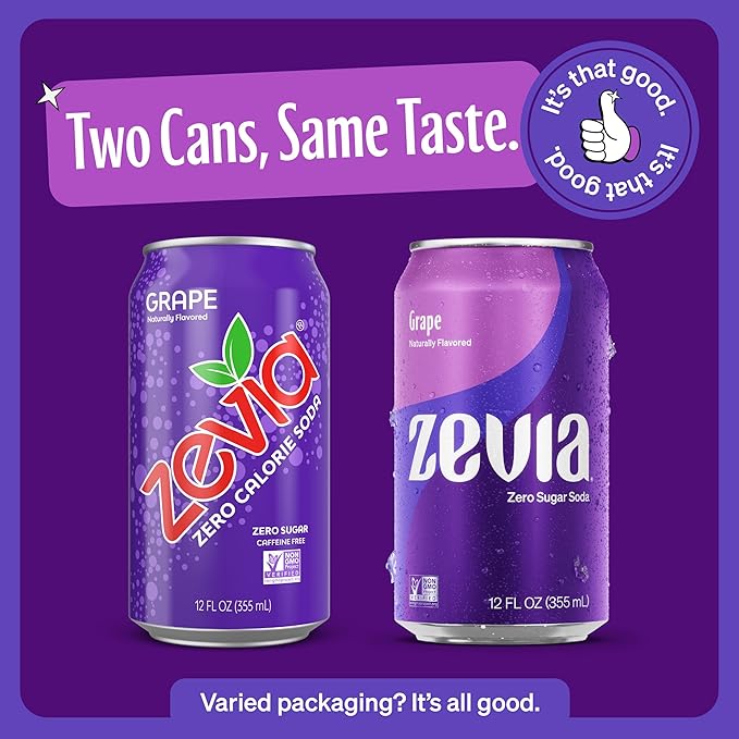 Zevia Zero Sugar Soda, Grape, 12 oz Cans (24-Pack) ??Naturally Sweetened, Zero Calorie Sugar Free