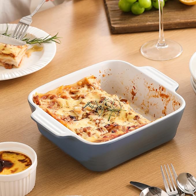 DOWAN 8x8 Baking dish, Square Baking Pan, Ceramic Casserole Dishes for Oven, Cake Pan with Handle