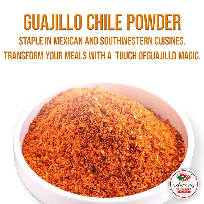 Guajillo Chile Powder Ground 1LB (16oz) – Natural and Premium. Great For Chili, Sauces, Stews